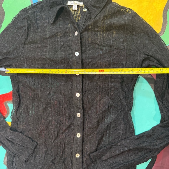 Black Lace Button-Up Women's Sheer Shirt - Picture 5 of 8